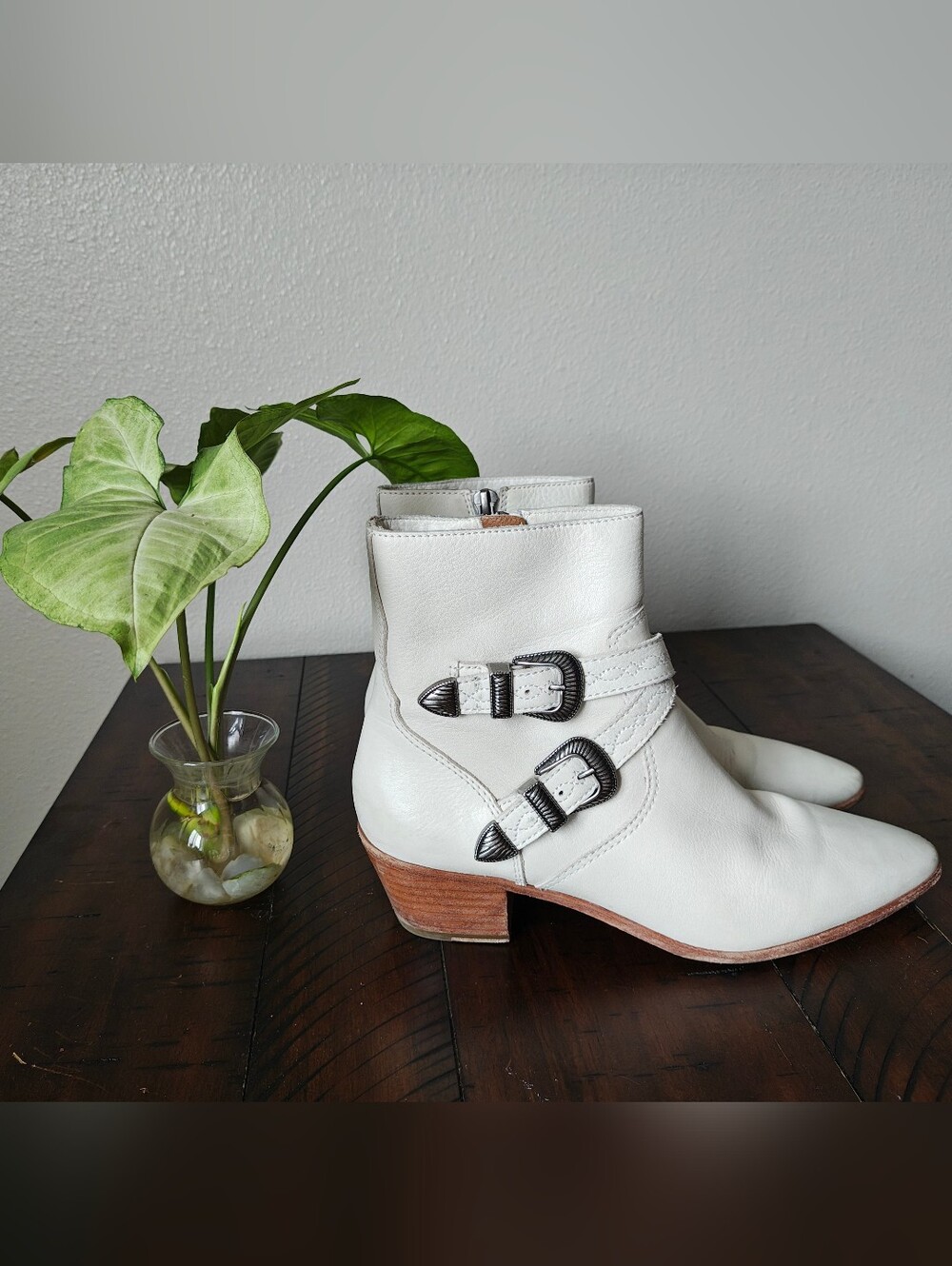 Frye White Leather Ankle Boots with Buckle 7.5